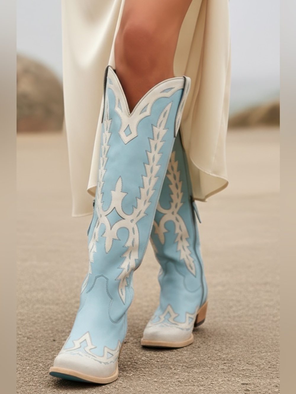Lane Chase the Wind Powder Blue Embroidered Heeled Cowboy Boots - Picture 6 of 6